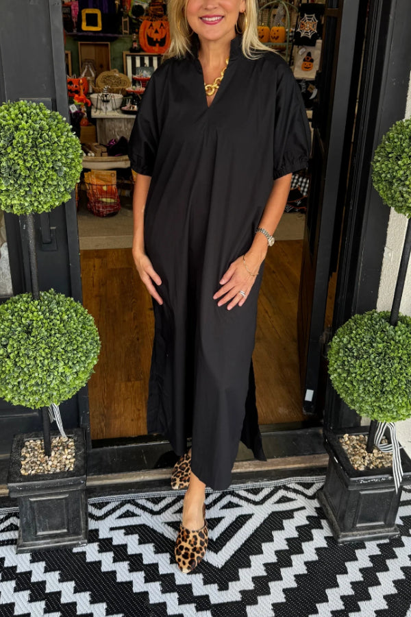 Solid Color V-Neck Maxi Dress