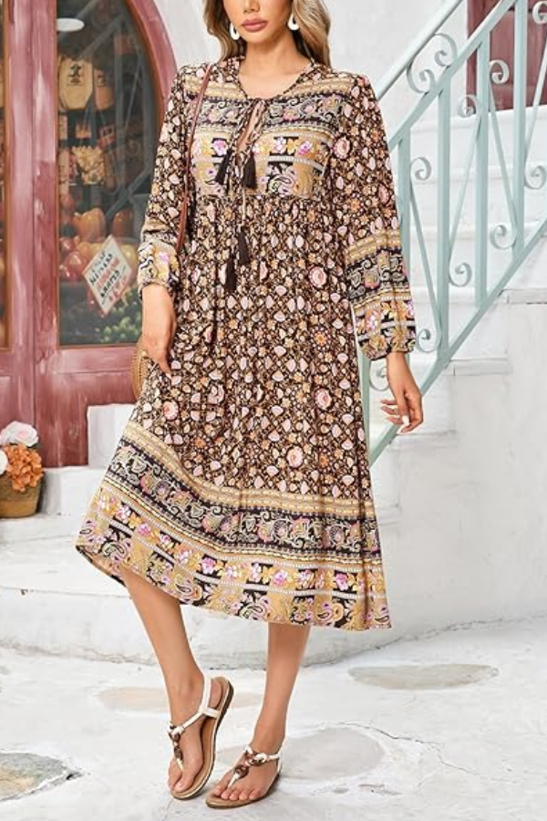 Printed Tie-Front Dress