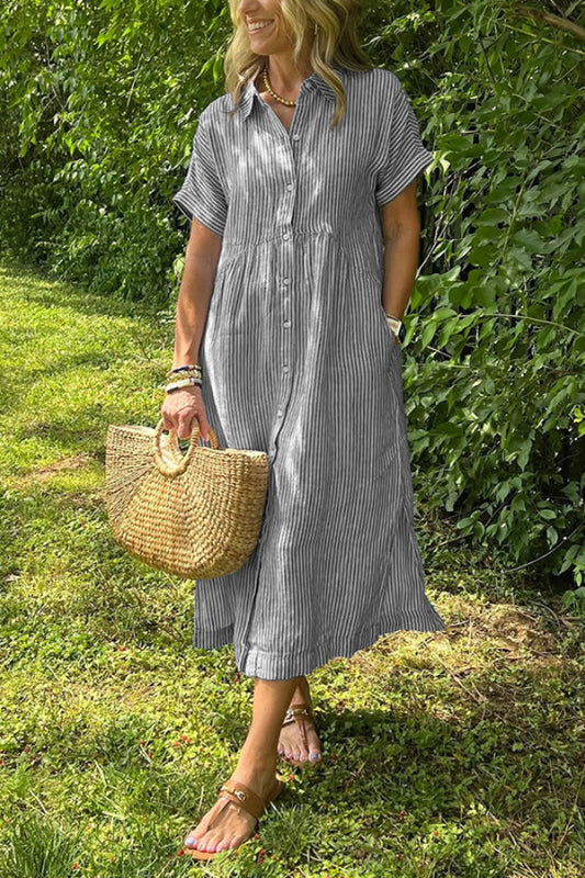 Striped Short Sleeve Shirt Dress