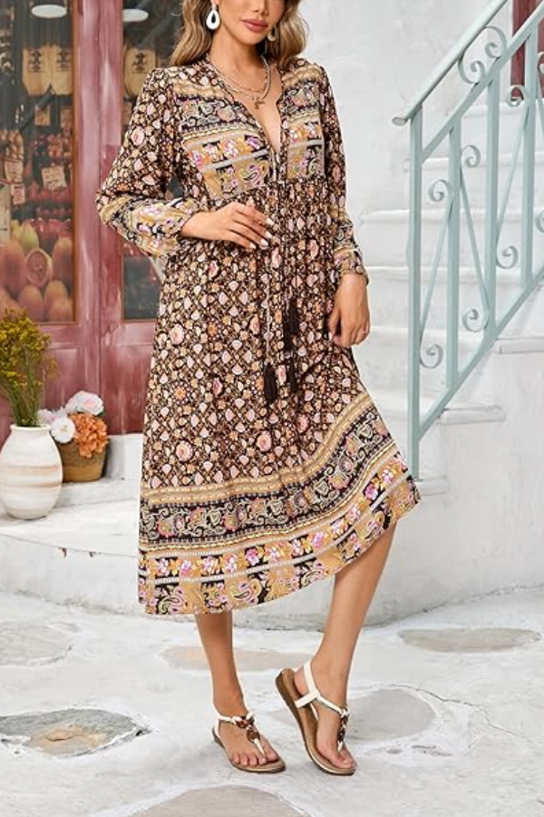 Printed Tie-Front Dress