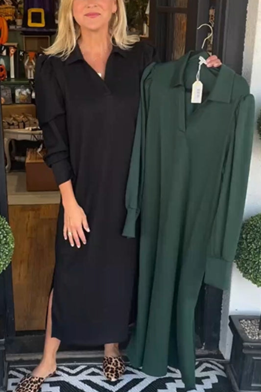 Solid V-neck Midi Dress