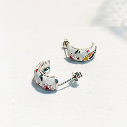 Enamel Flower and Bird Earrings