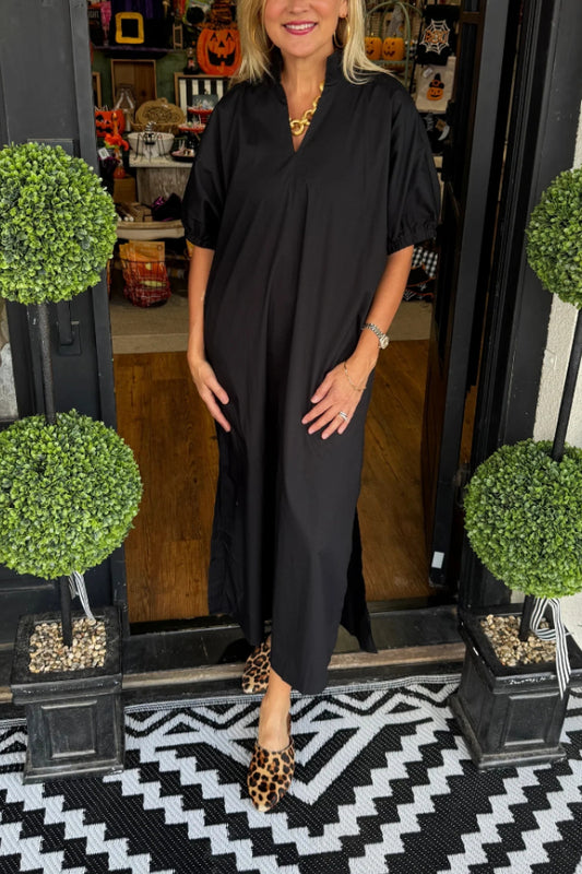 Solid Color V-Neck Maxi Dress