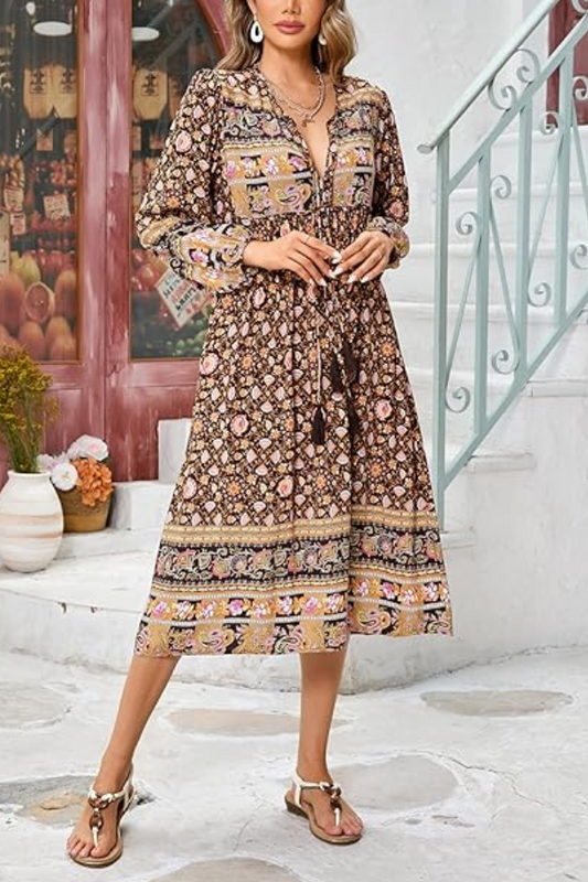 Printed Tie-Front Dress