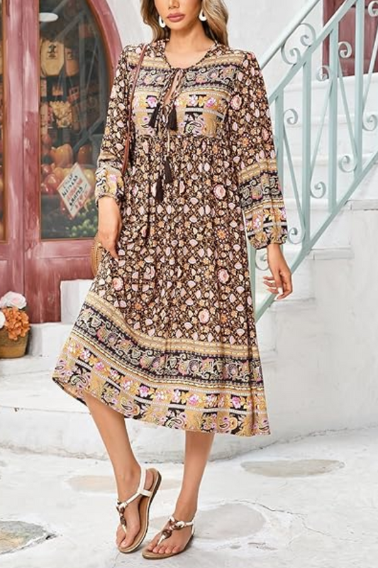 Printed Tie-Front Dress