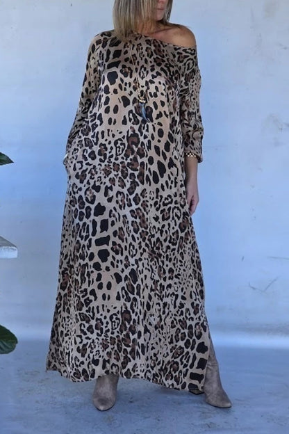 Leopard Print Off-Shoulder Maxi Dress