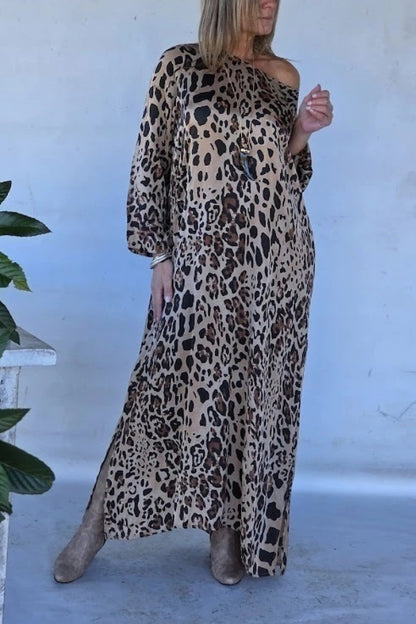 Leopard Print Off-Shoulder Maxi Dress