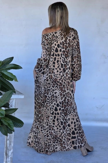 Leopard Print Off-Shoulder Maxi Dress