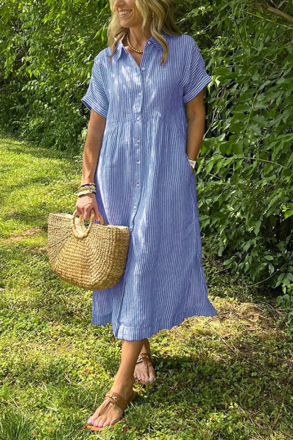 Striped Short Sleeve Shirt Dress