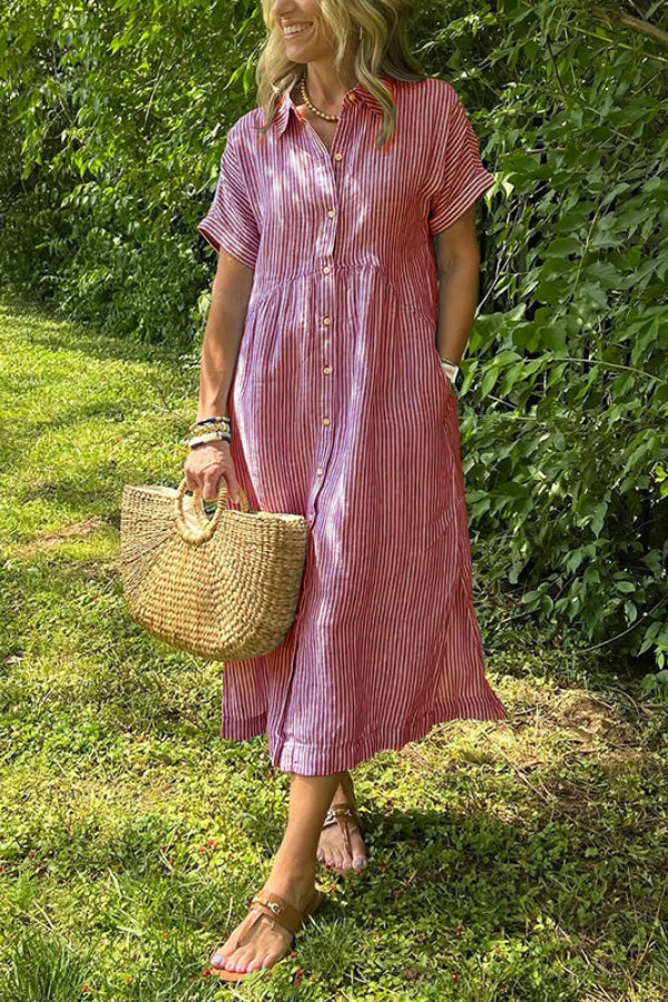 Striped Short Sleeve Shirt Dress