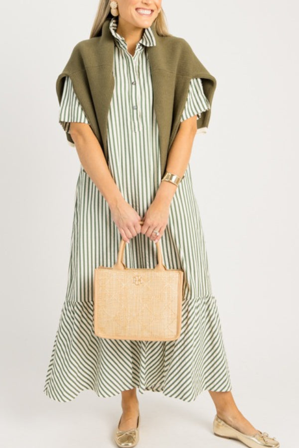 Casual Striped Shirt Midi Dress