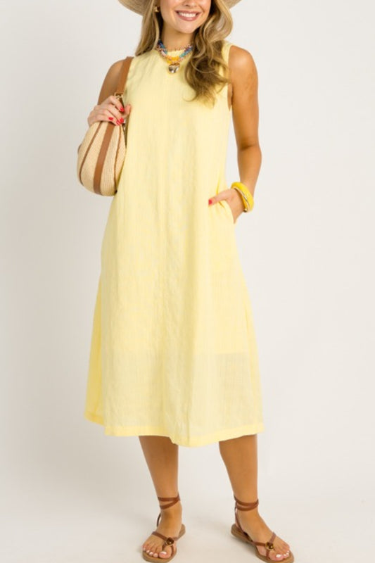 Solid Color Sleeveless Midi Dress