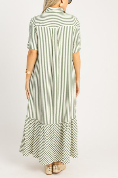 Casual Striped Shirt Midi Dress