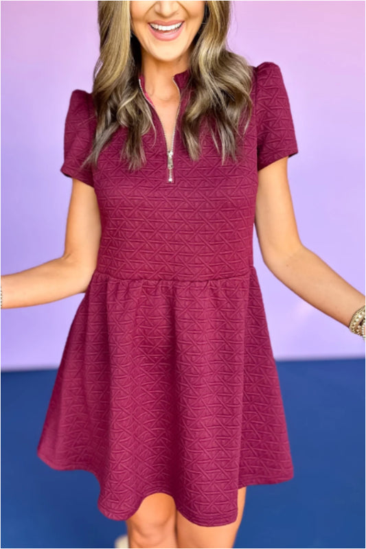 Lattice Everyday Puff Sleeve Drop Waist Dress