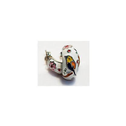 Enamel Flower and Bird Earrings