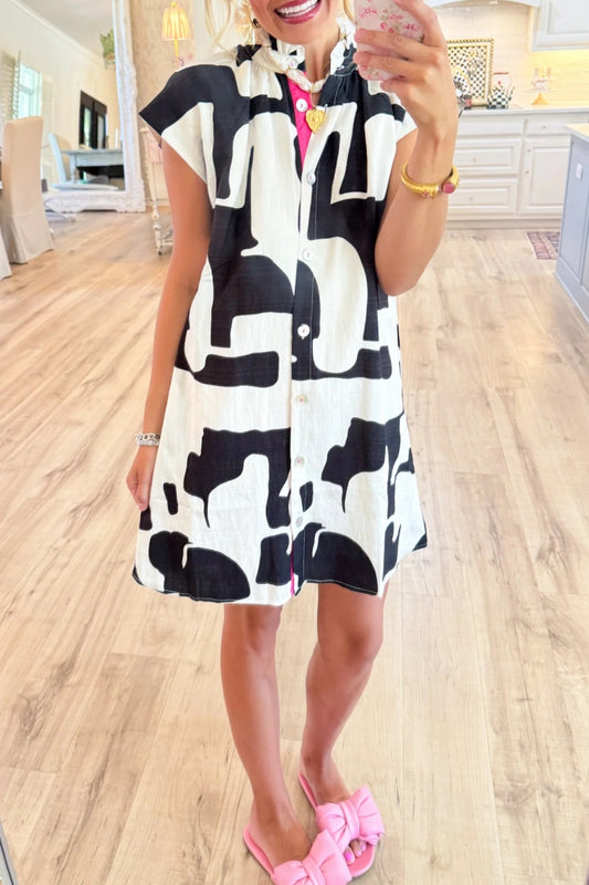 Black and Cream Abstract Print Dress