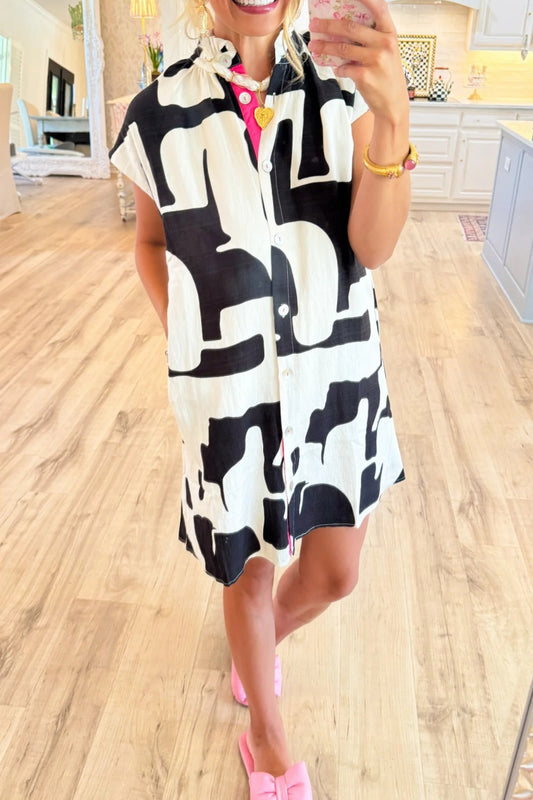 Black and Cream Abstract Print Dress